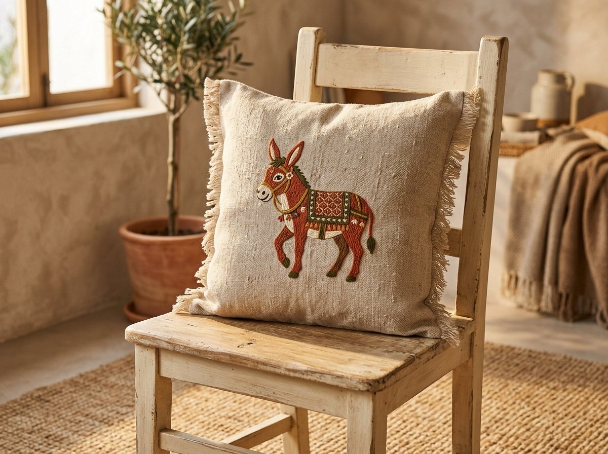 Embroidered Donkey Cushion Cover